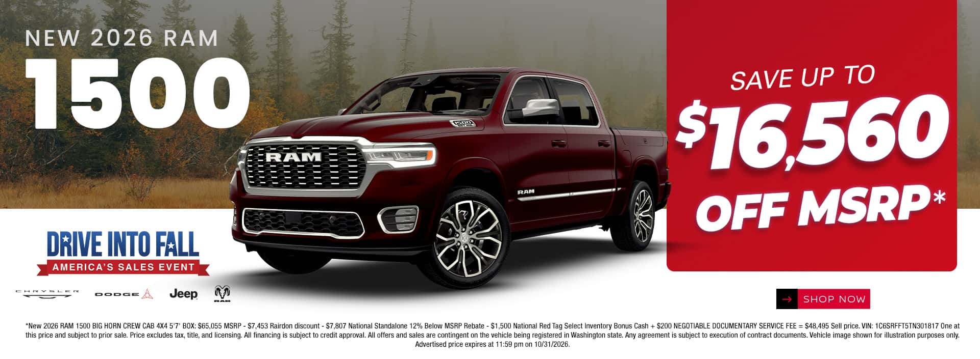 $16,560 off MSRP* on New 2026 RAM 1500