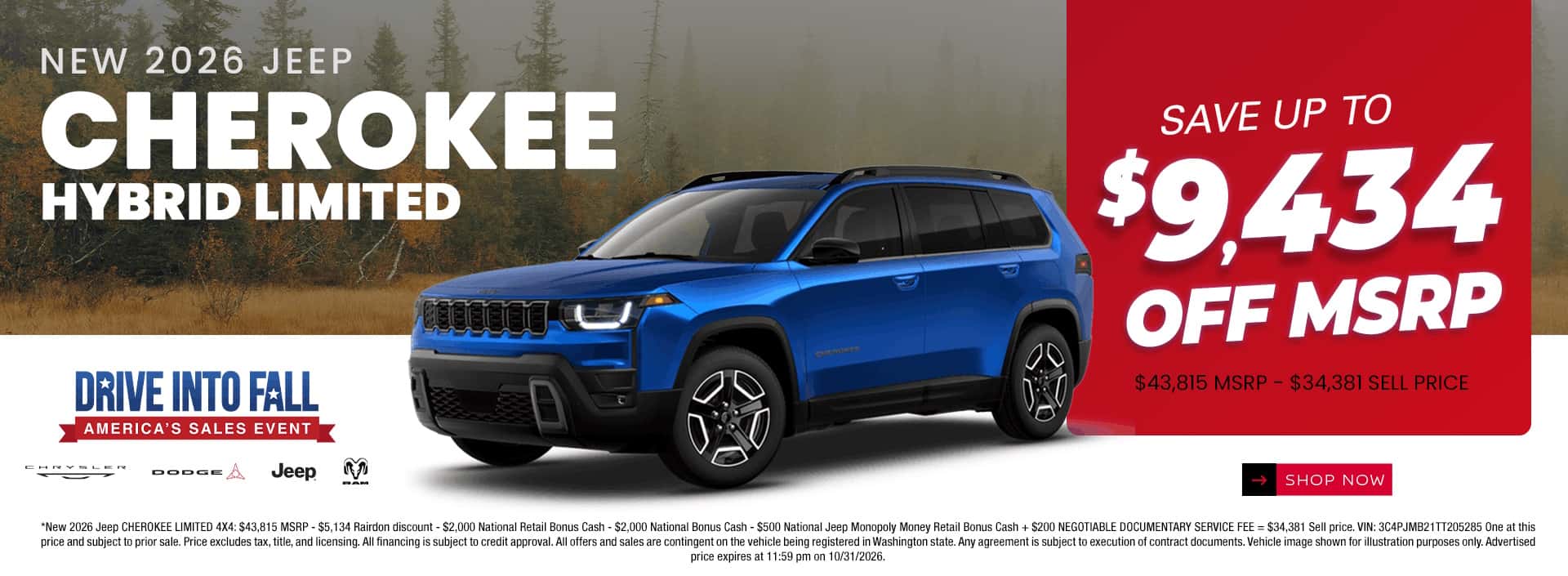 $9,434 off MSRP* on New 2026 Jeep Cherokee Hybrid Limited