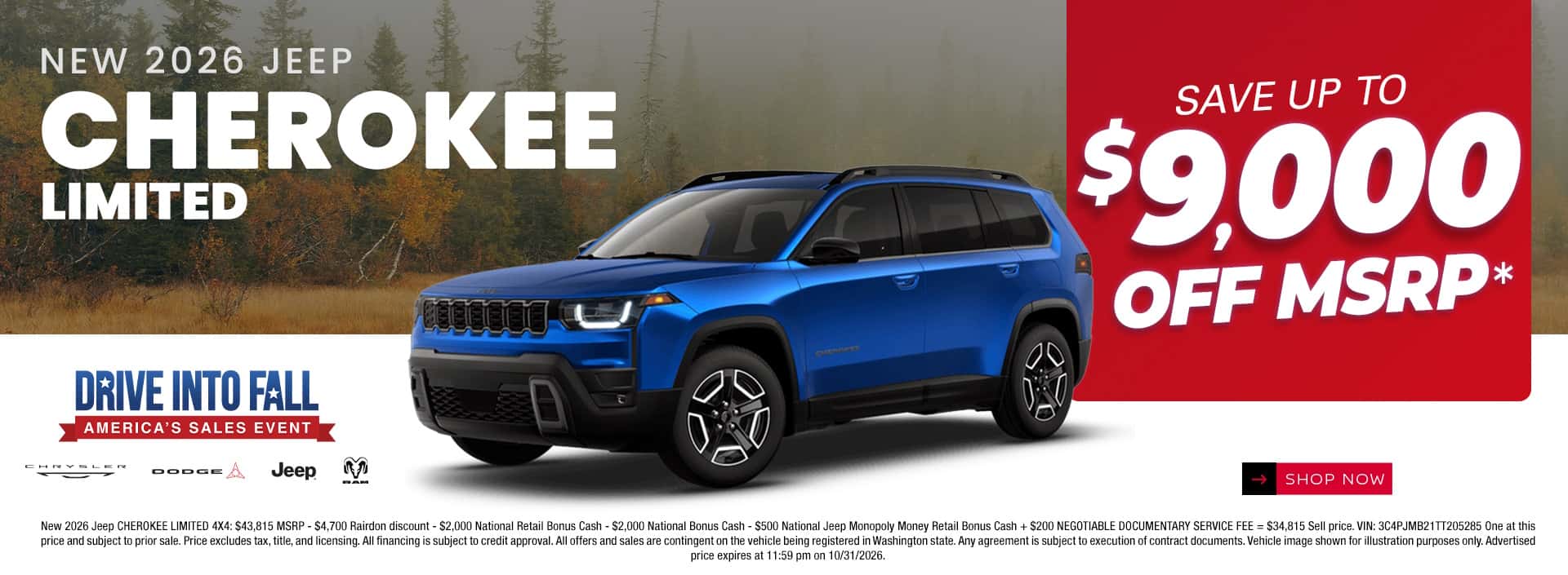 $9,000 off MSRP* on New 2026 Jeep Cherokee Hybrid Limited