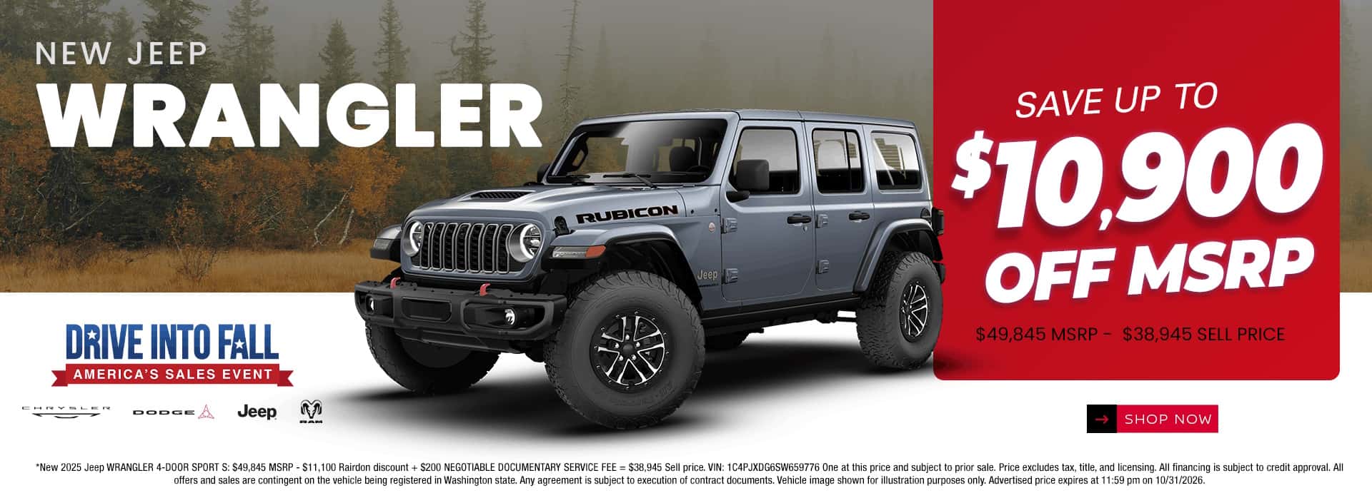 $10,900 off MSRP* on New Jeep Wrangler