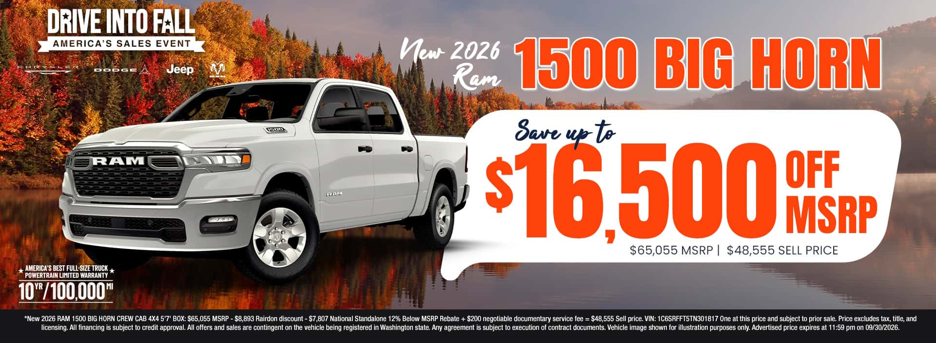 $16,500 off MSRP* on New 2026 RAM 1500