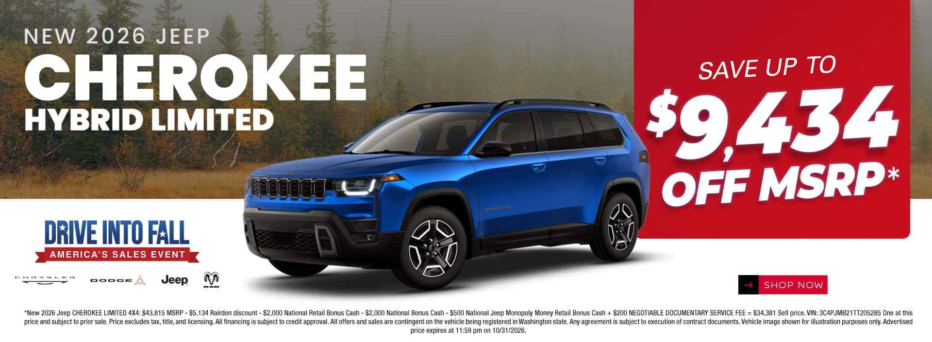 $9,434 off MSRP* on New 2026 Jeep Cherokee Hybrid Limited
