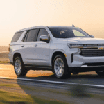 2021 chevy tahoe white exterior driving down road