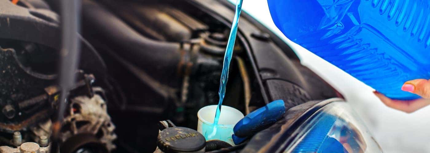 woman pouring antifreeze
