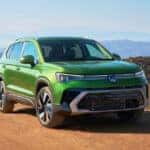 The 2025 Volkswagen Taos is prominently displayed, showcasing its sleek design and modern features.