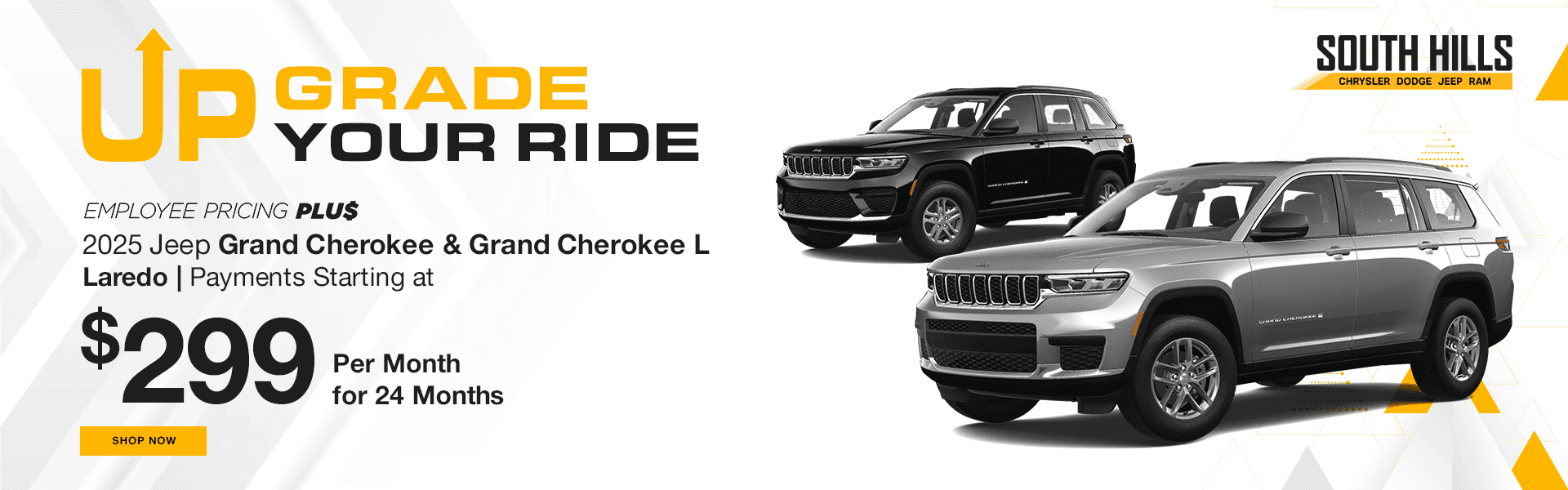 Employee Pricing PLU$ 2025 Jeep Grand Cherokee Laredo and Grand Cherokee L Laredo Payments Starting at $299 for 24 months