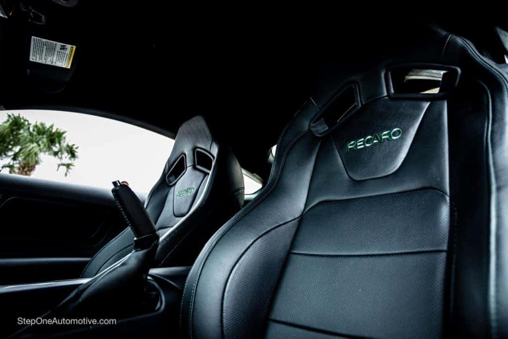 Leather seats inside of the Steve McQueen Edition Mustang