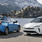 Blue and White Toyota Prius