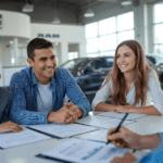 A family in a Ram dealership looking to purchase a car
