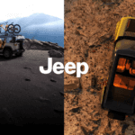 2026 Jeep Recon on a mountainside with the doors off and bikes on the roof. Additionally a shot from the top showing the moon roof